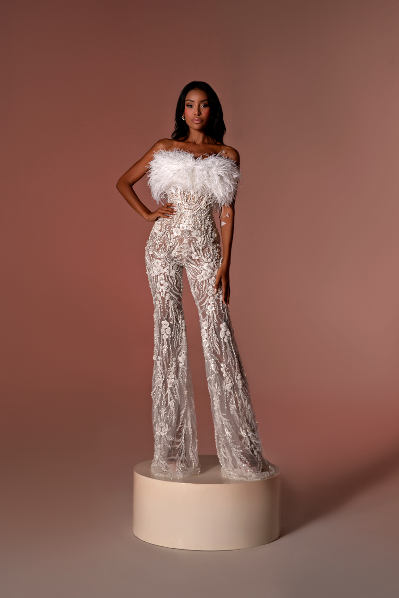 BRIDAL JUMPSUIT WITH FEATHERS – ALBINA DYLA