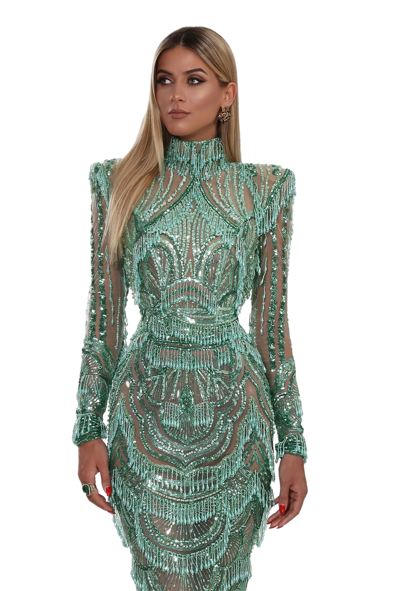 slim fit dress slacks Embellished Sage Green Long Mermaid Prom Dress Sage / 0 main image 0