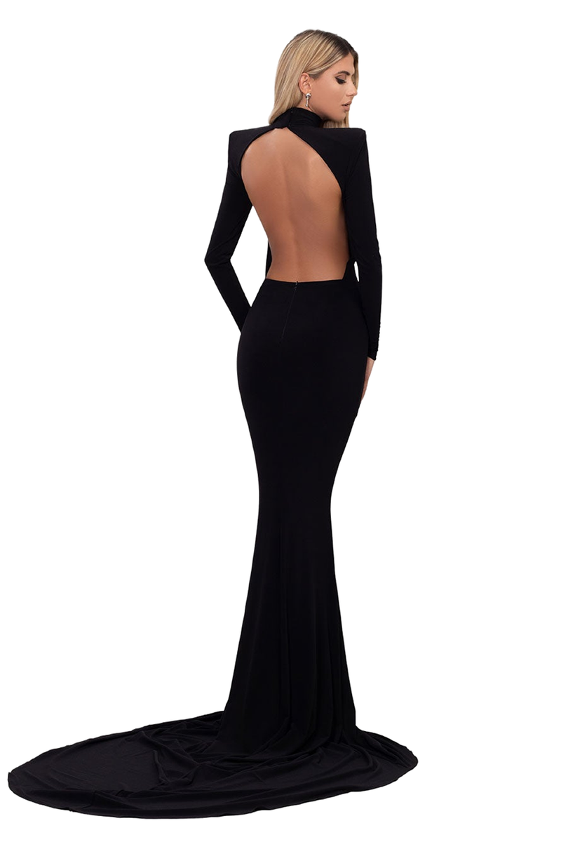 open lace back dress Wedtrend Women Black Corset Prom Dress with Slit Mermaid Ruched Beaded Watteau Train Sheer Formal Dress, Black / US4 main image 1