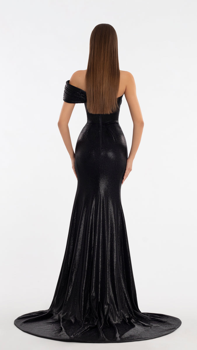 High Slit Black Metallic Dress – ALBINA DYLA