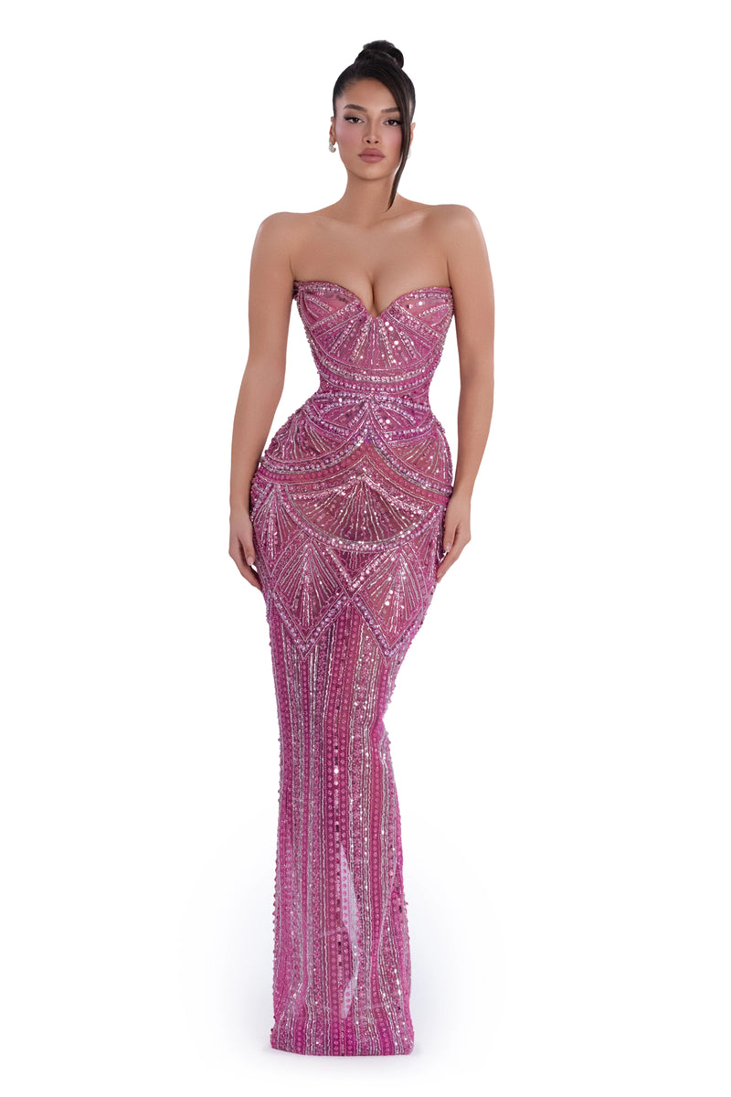 albina dyla dresses Blush Majesty M Colour:Taupe New Customized Deep V Sherri Hill Dress 56506