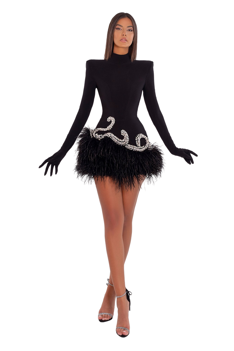 Short Black Feathers Dress – ALBINA DYLA