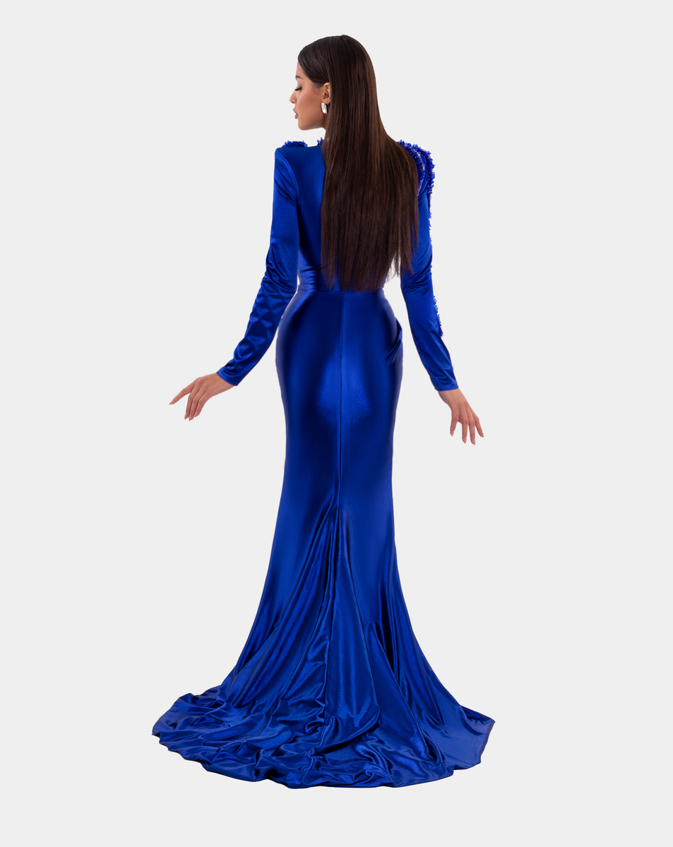 HALF HIGH NECK ROYAL BLUE DRESS – ALBINA DYLA
