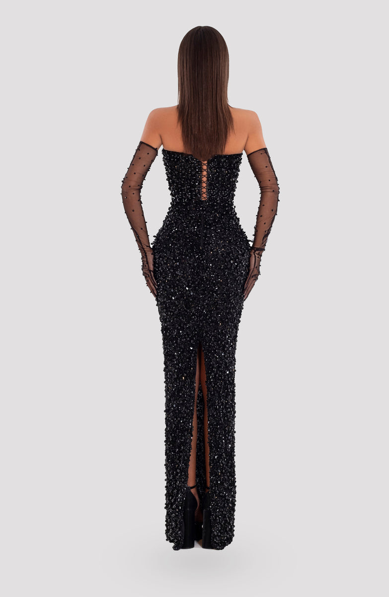 Corset Black Dress With Crystals 0