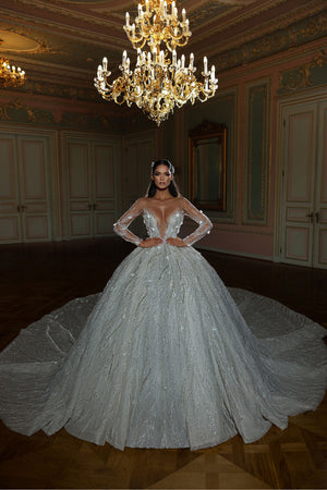 Bridal Long Dress Embellished with Crystals
