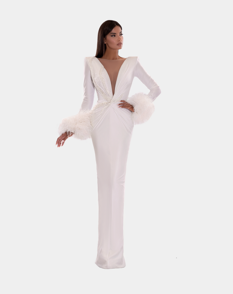 shopalbina2022 White Feathered Dress 36