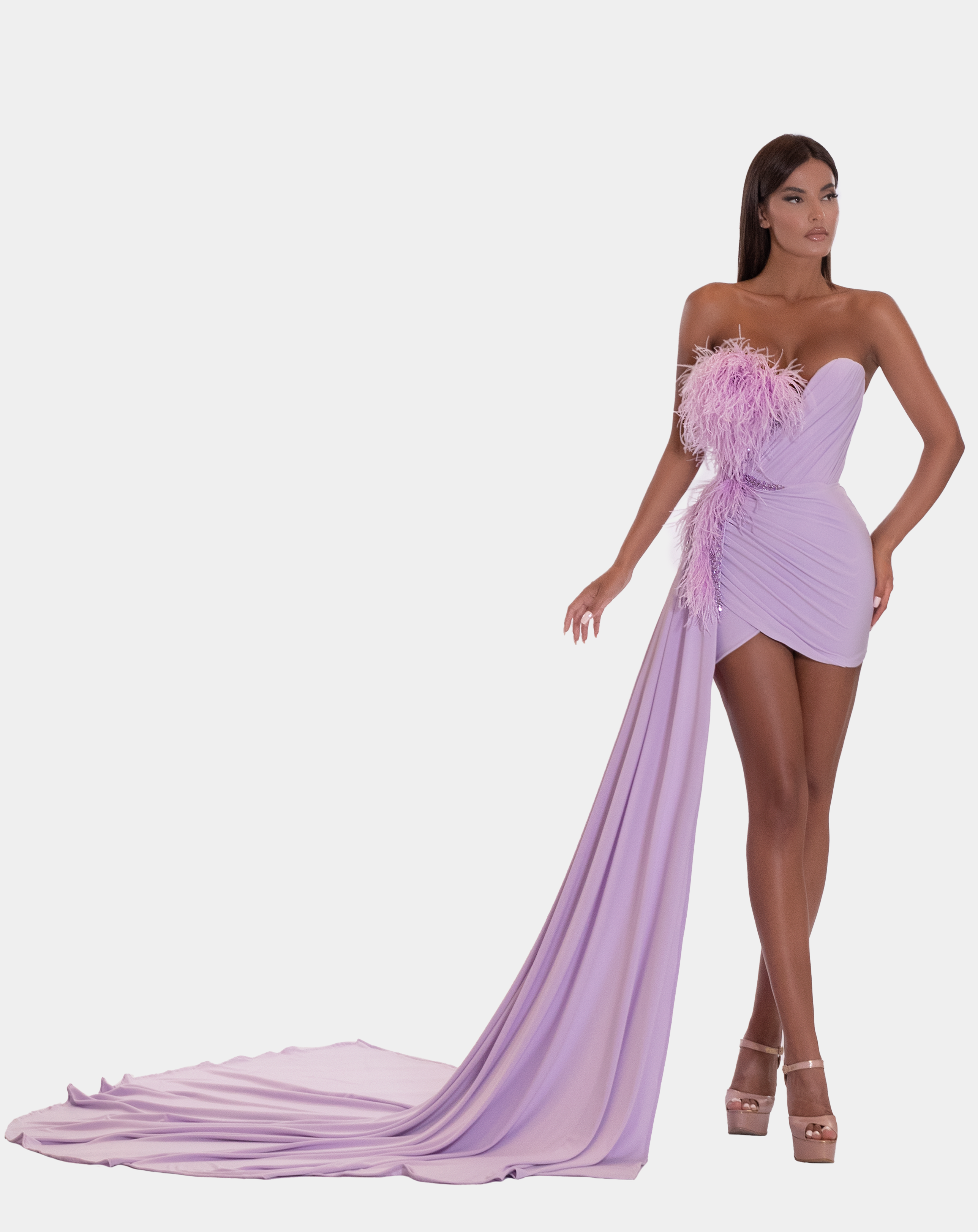 elisabetta franchi purple dress ELISABETTA FRANCHI RED CARPET DRESS IN LYCRA WITH KNOT AND LOGO ACCESSORY