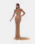 HIGH NECK EMBROIDERED GOLD DRESS