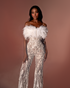 BRIDAL JUMPSUIT WITH FEATHERS
