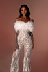 BRIDAL JUMPSUIT WITH FEATHERS