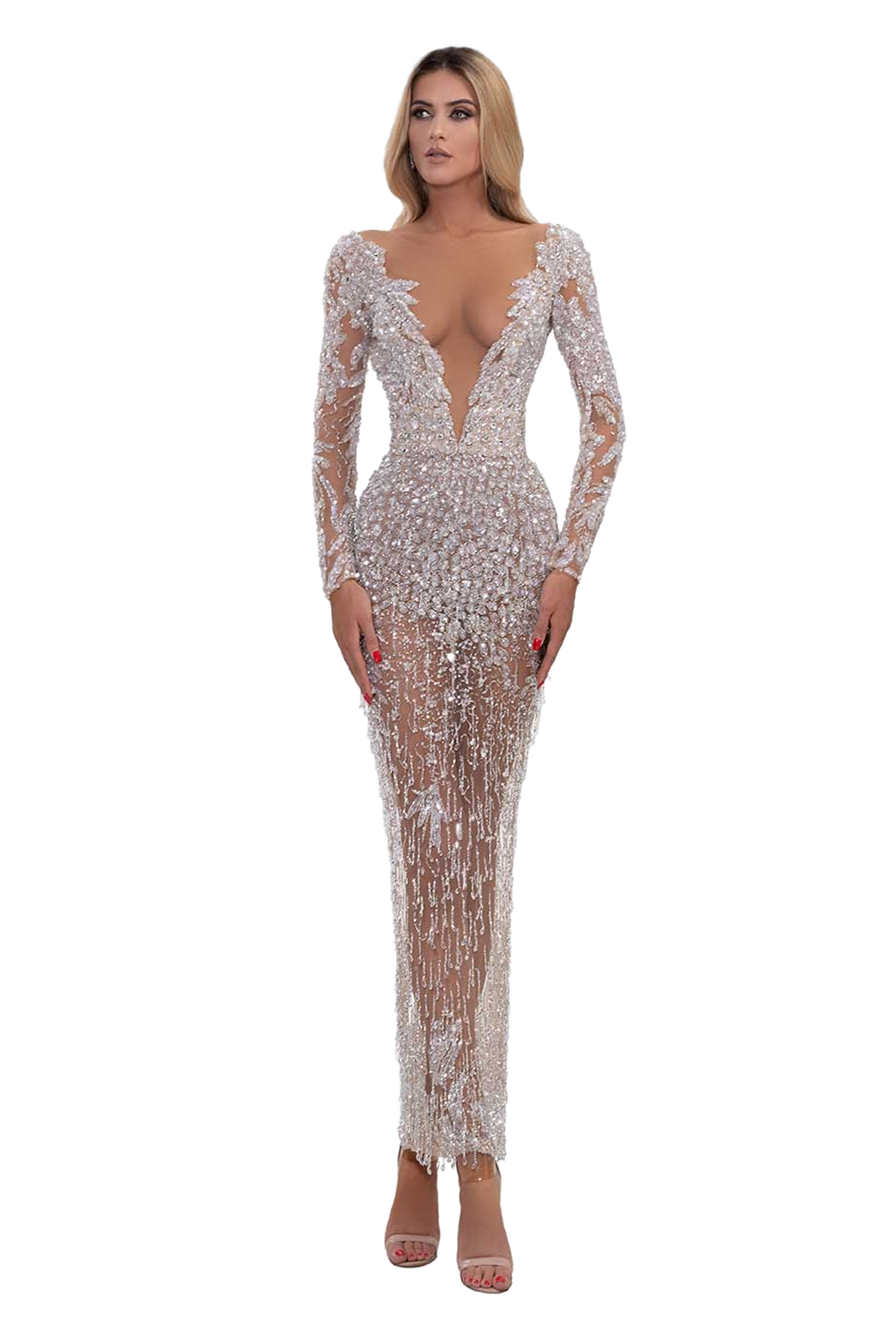 pale silver dress light puffy evening | Laura Fashion Mid-length white-silver dress ALBINA