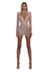 Short rose-nude fringe corset dress