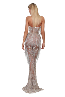 strapless sequin tassel corset dress Strapless Sequin Tassel Corset Mini Dress