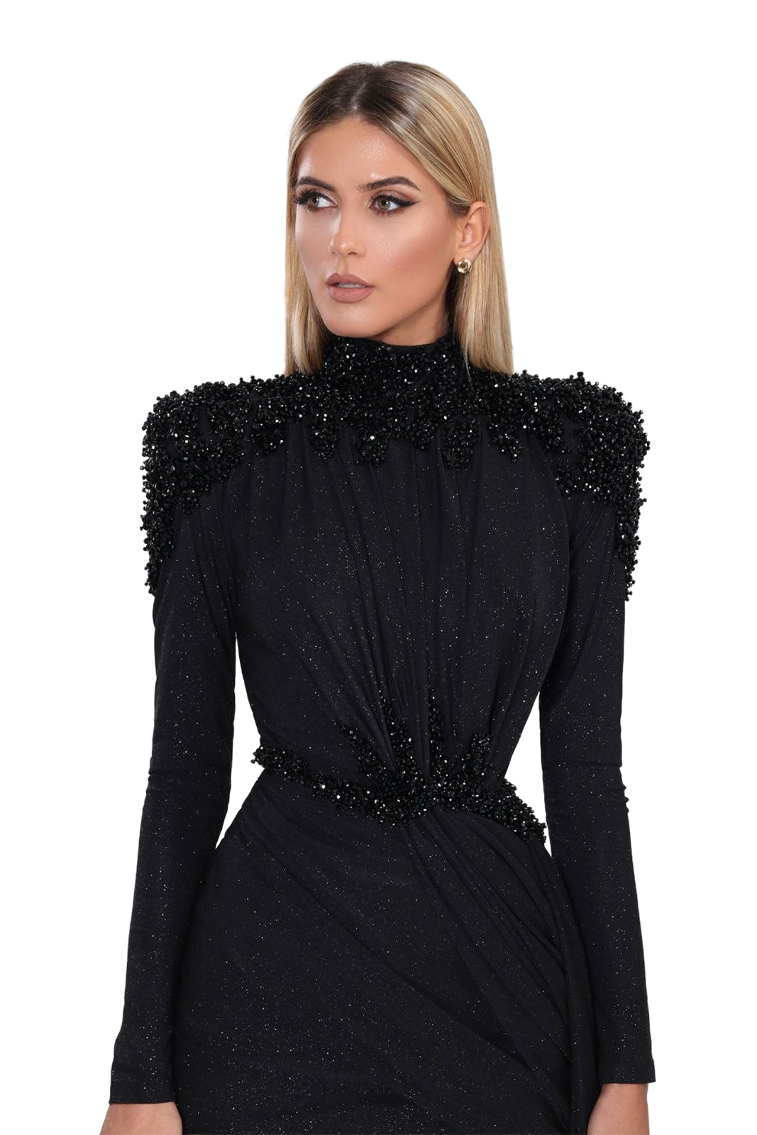 Short Black Dress with High Neck and Side tail ALBINA DYLA Short Black Dress with High Neck and Side tail ALBINA DYLA