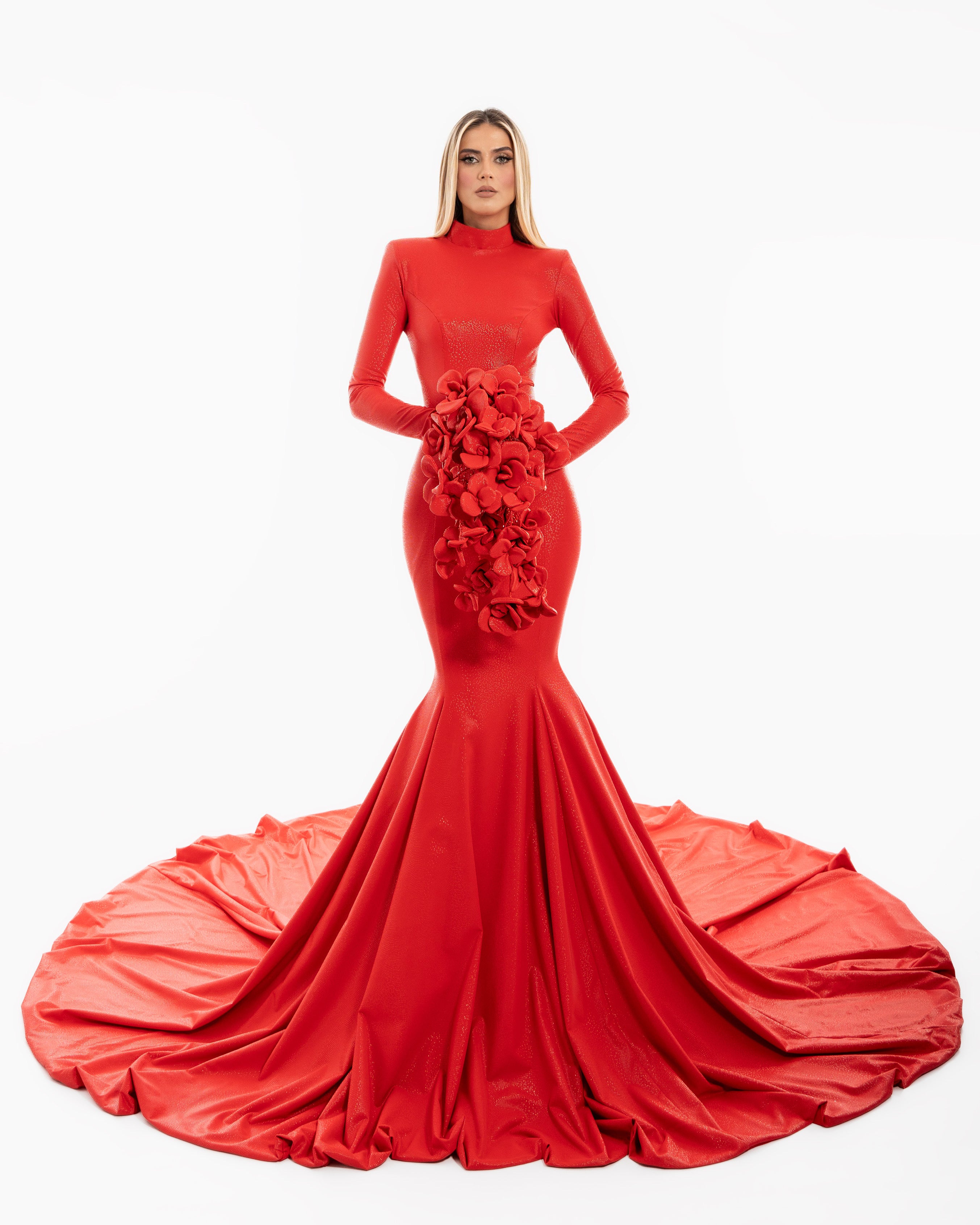 High Neck Long Red Dress – ALBINA DYLA - Main Image