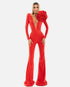 Red Jumpsuit with V-Neck
