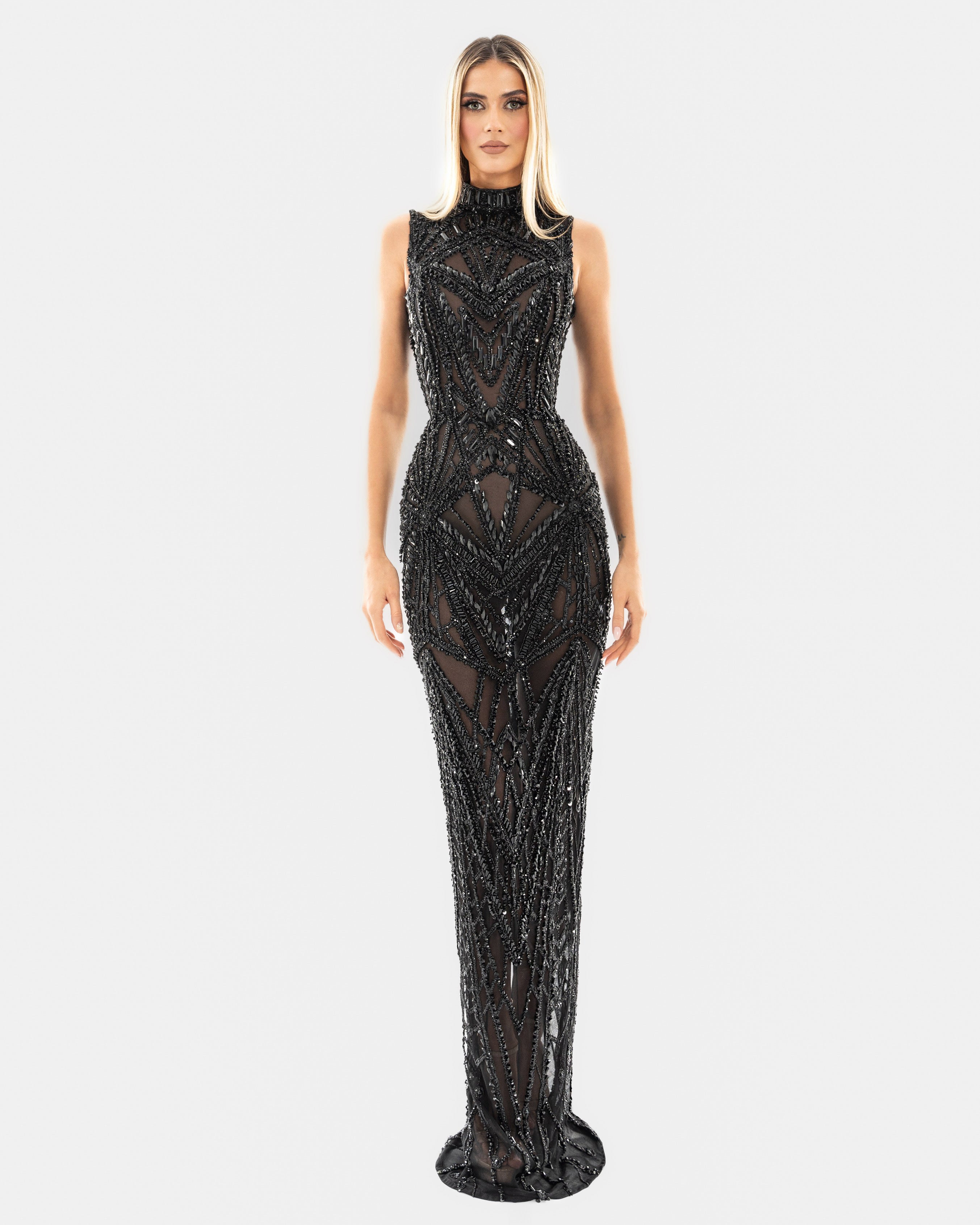 High-Neck Sleeveless Black Dress – ALBINA DYLA