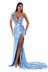 LONG BABY BLUE CORSET DRESS AND FEATHERS