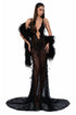 Black Sheer Gown with Feather Details