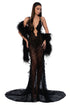 Black Sheer Gown with Feather Details
