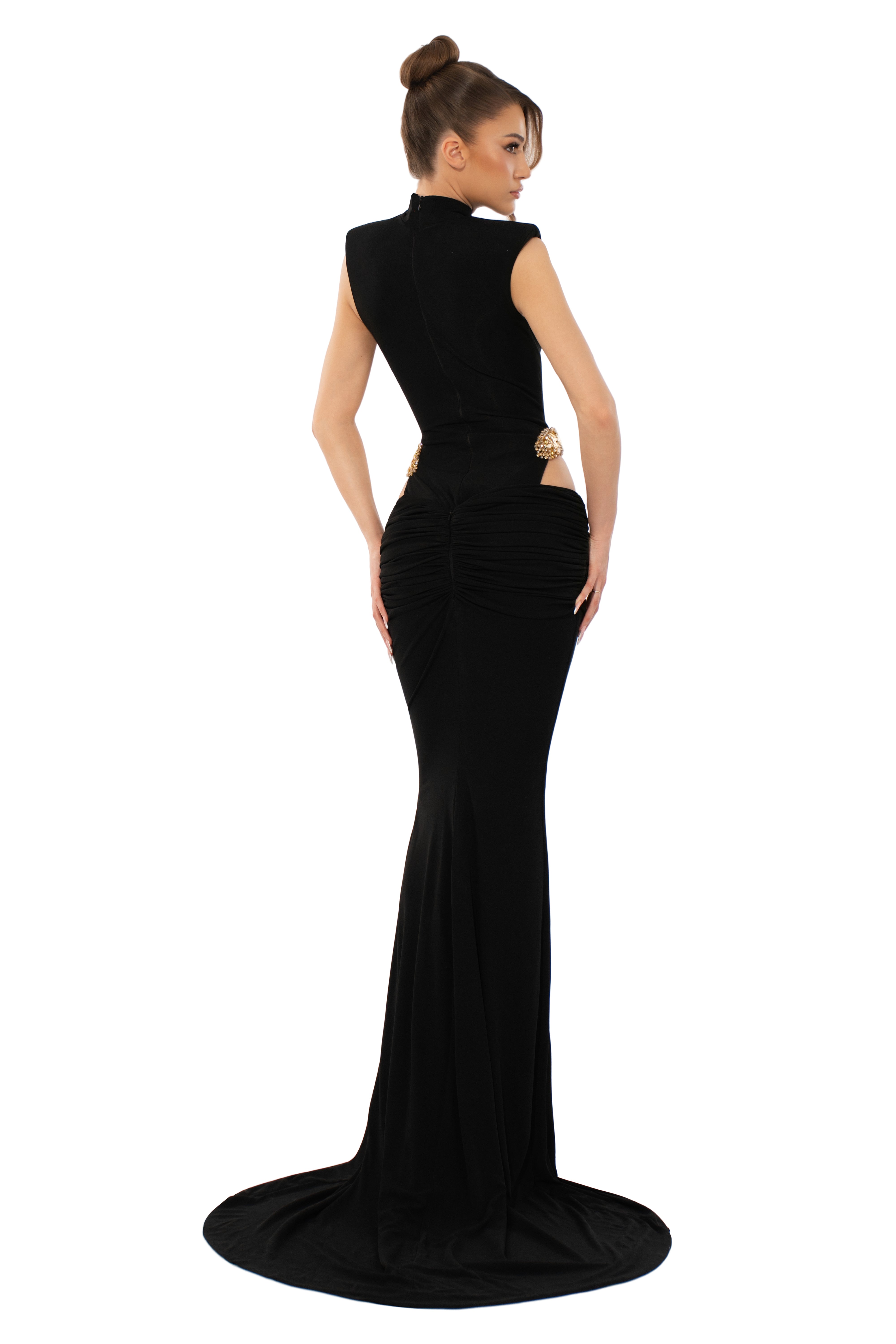 white christmas dresses Black One Shoulder Cut Out Ring Slit Dress – Hot Miami Styles main image 1