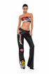 ALBINADYLA TUBETOP AND EMBROIDERED LEG LEATHER PANTS