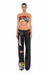 ALBINADYLA TUBETOP AND EMBROIDERED LEG LEATHER PANTS