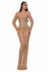 Nude Off-Shoulder Gown with Draped Beadwork