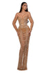 Nude Off-Shoulder Gown with Draped Beadwork