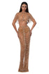 Nude Two-Piece Set with Draped Crystal Beadwork