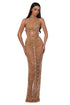 Nude Two-Piece Set with Draped Beadwork