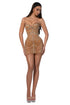 Strapless Nude Mini Dress with Draped Beadwork