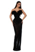Black Strapless Gown with Feather Details