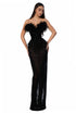 Black Strapless Gown with Feather Details