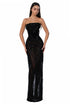 Black Strapless Gown with Beaded Fringe