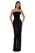Black Strapless Gown with Beaded Fringe
