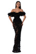 Black Off-Shoulder Gown with Floral Details