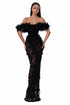 Black Off-Shoulder Gown with Floral Details