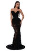 Black Strapless Gown with 3D Floral Details