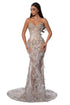 Strapless Nude Gown with Floral Embellishments