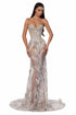Strapless Nude Gown with 3D Floral Details