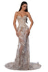 Strapless Nude Gown with 3D Floral Details