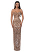Strapless Gold Gown with Sequin Embellishments