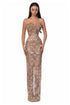Strapless Gold Gown with Sequin Embellishments