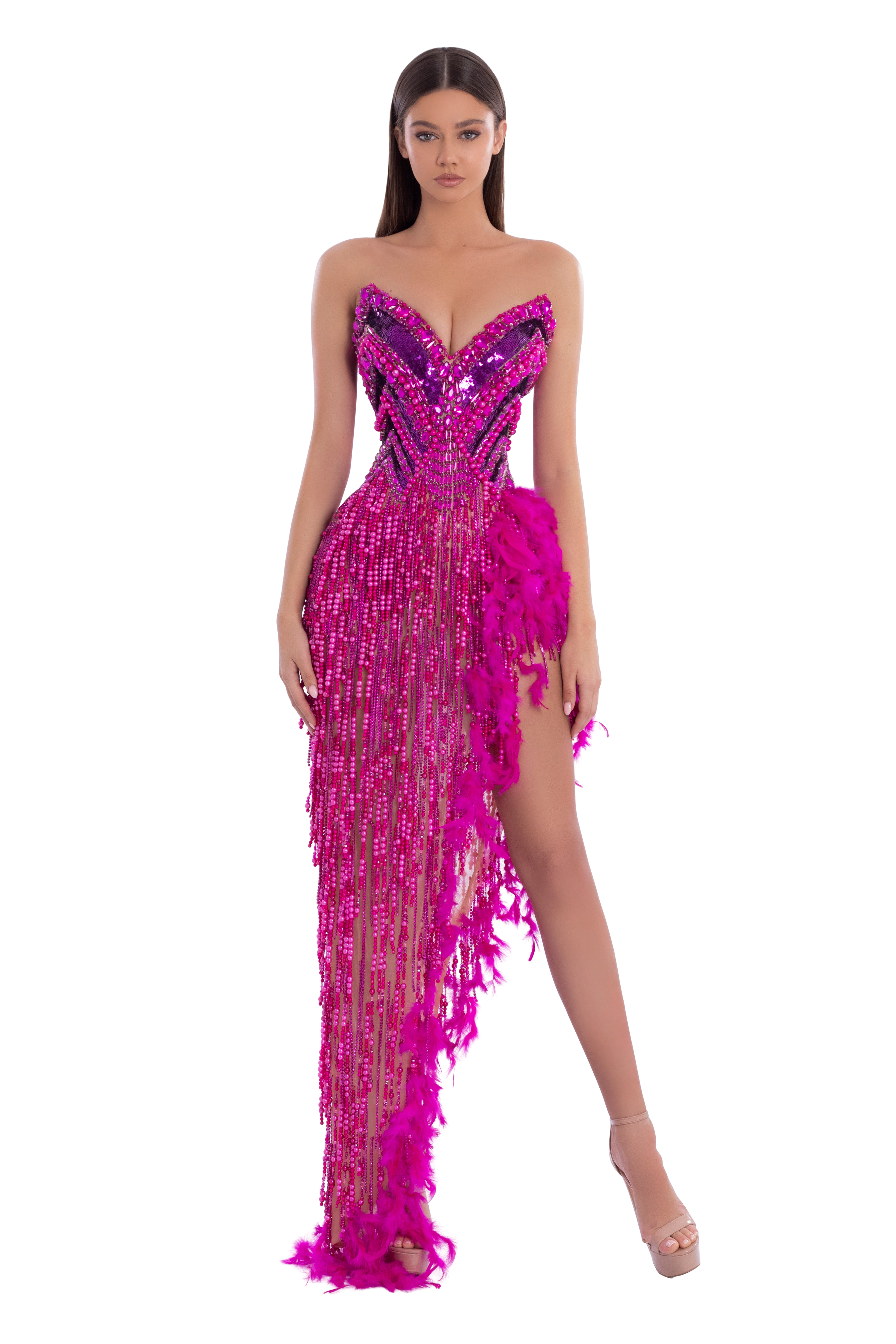 Corset Style Pink Evening Dress with High Side Slit ALBINA DYLA Corset Style Pink Evening Dress with High Side Slit ALBINA DYLA