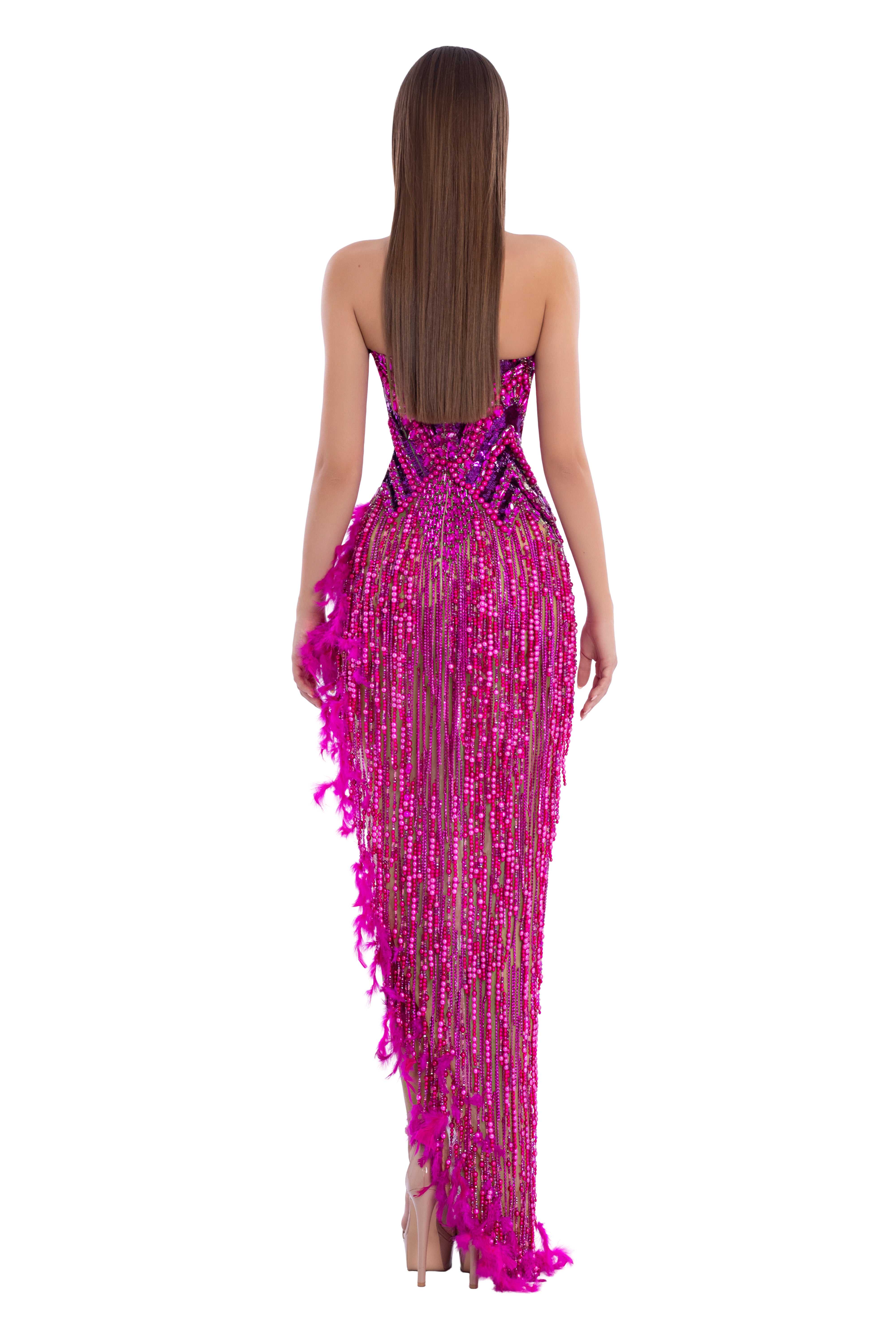 Corset Style Pink Evening Dress with High Side Slit ALBINA DYLA Corset Style Pink Evening Dress with High Side Slit ALBINA DYLA