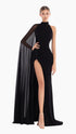 Noir Enigma Gown with Draped Cape