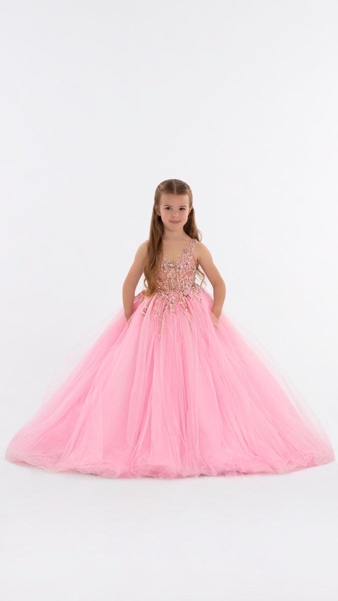 Embroidered Long Pink Dress For Girls – ALBINA DYLA