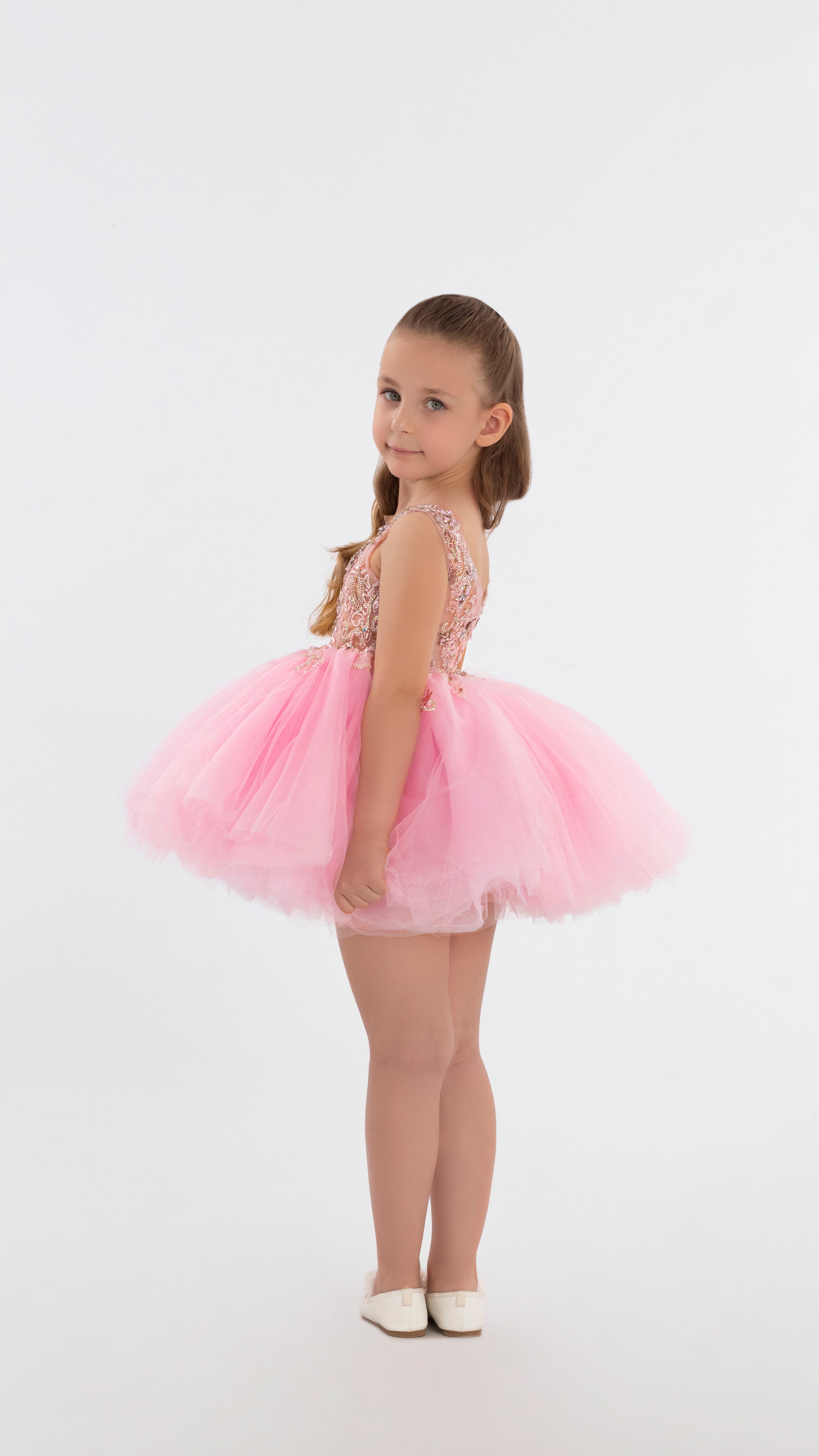 short pink tutu dress Elladie kids Young Girl' Summer Tulle Dress,White Round Neck Short Sleeve With 3D Heart Decor,Contrast Cerise Pink Mesh Skirt,Fairy First Birthday Tutu Kids Dress