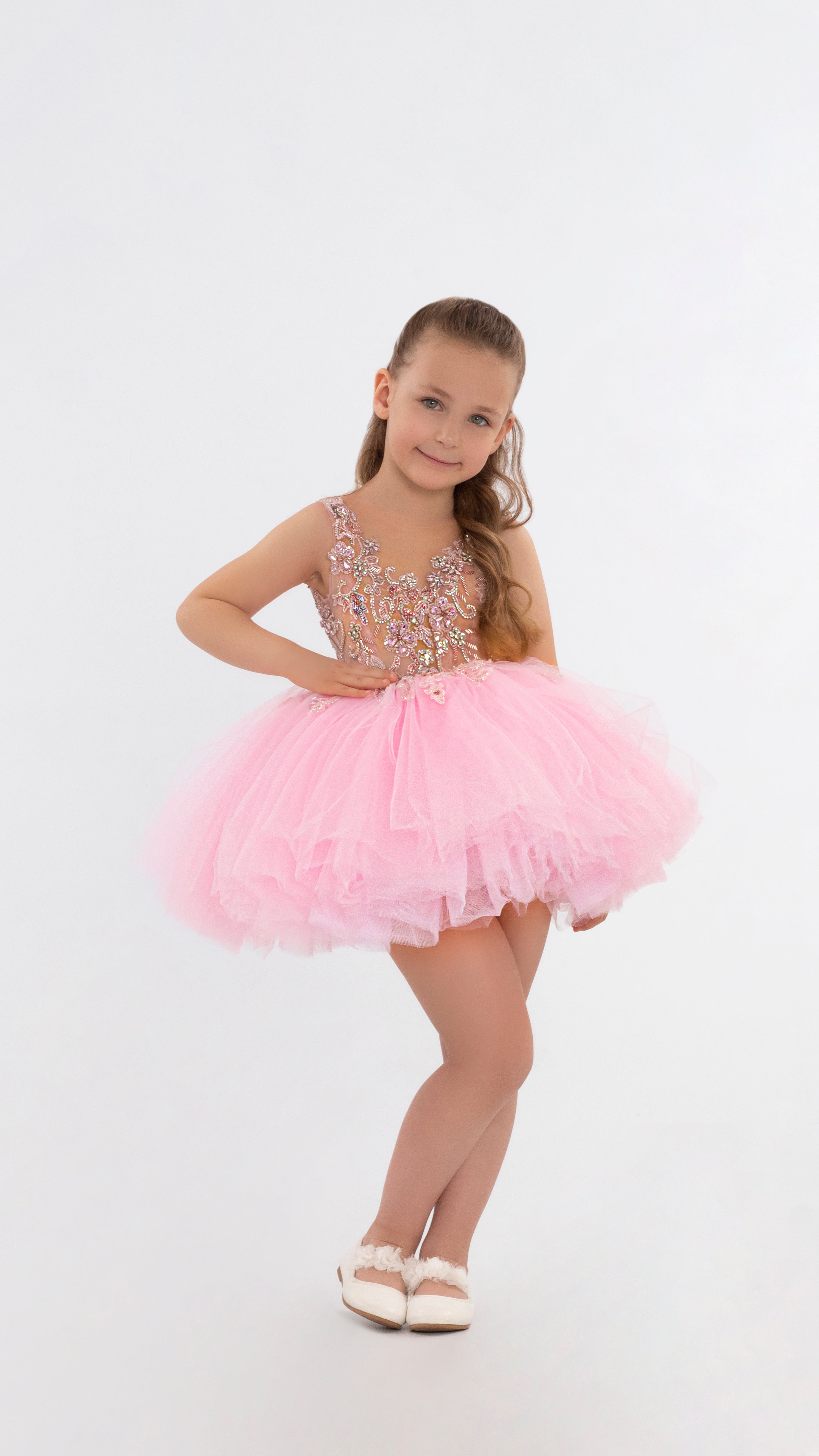 Embroidered Pink Short Dress For Girls ALBINA DYLA Embroidered Pink Short Dress For Girls ALBINA DYLA